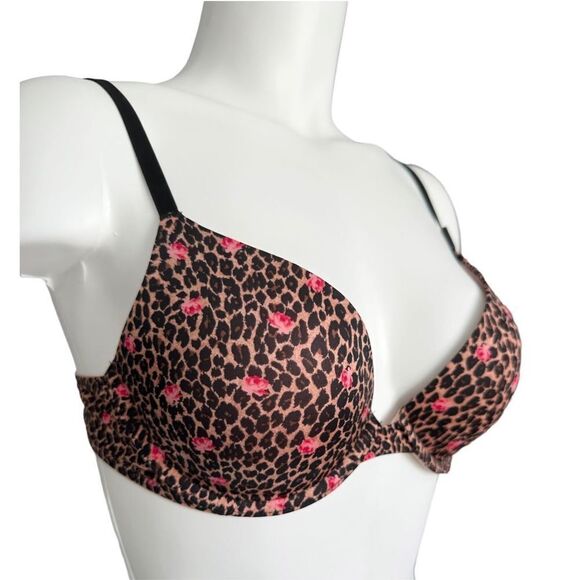 NWOT Victoria’s Secret Women’s Brown Leopard & Rose Print Push-Up Bra Size 32D‎ - Picture 2 of 10